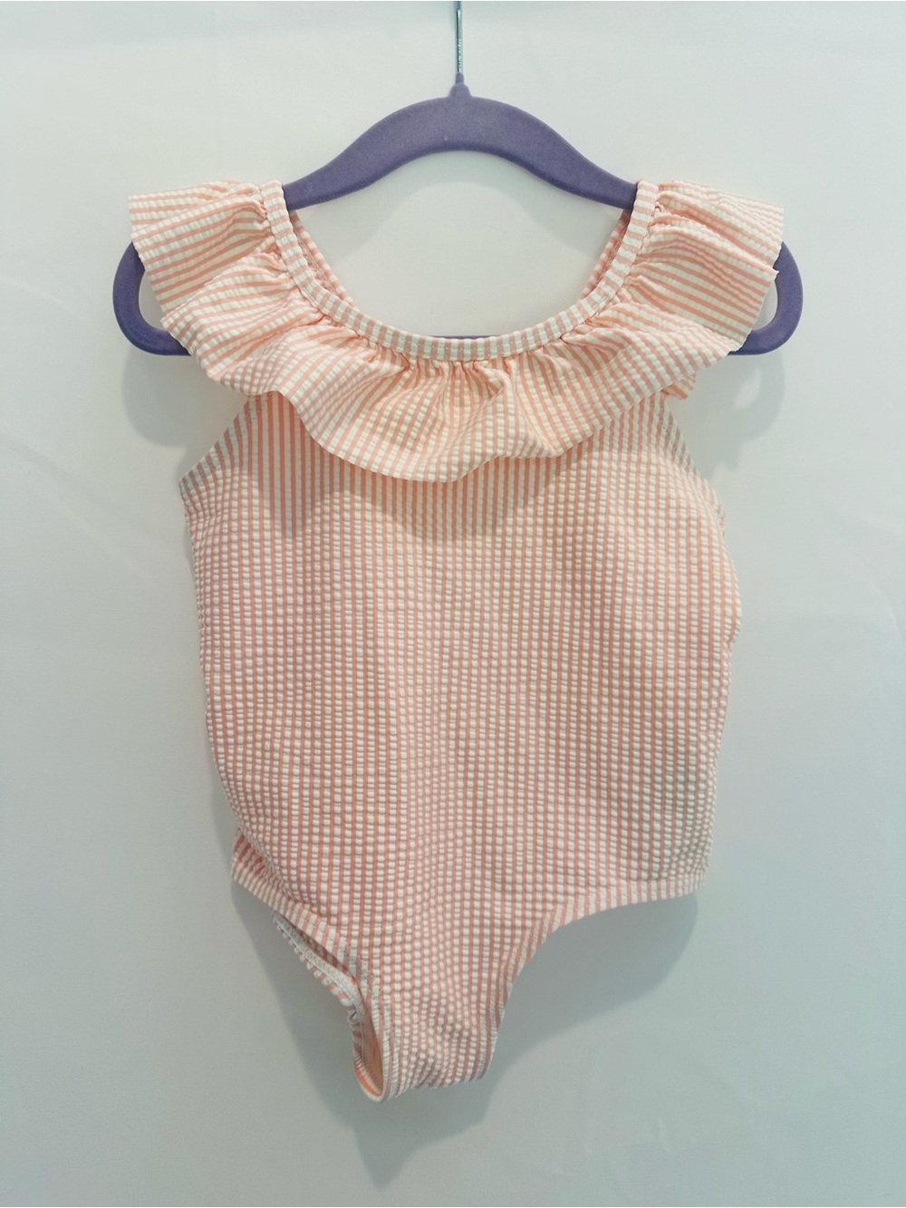 H&M Pink and White Seersucker Baby One-Piece Swimsuit with Ruffle